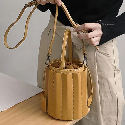 Womens Small Leather Bucket Clutch Bag