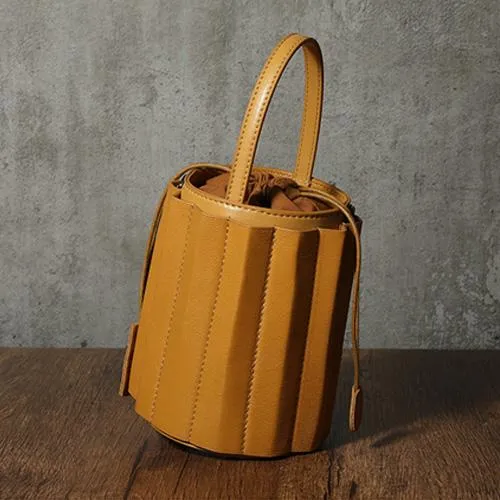 Womens Small Leather Bucket Clutch Bag